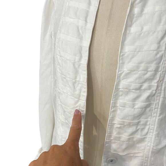 Chicos Banded Elegance Jacket Size 2 White Lightweight LINEN Button Up - Picture 7 of 11